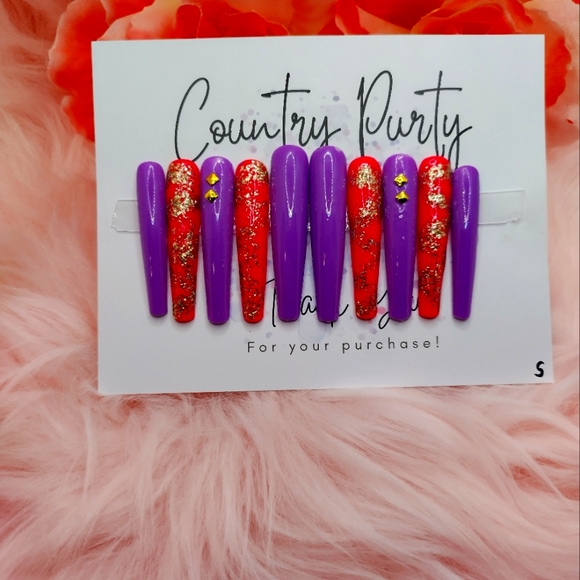 Custom press on nails purple pink and gold size small - Picture 1 of 5
